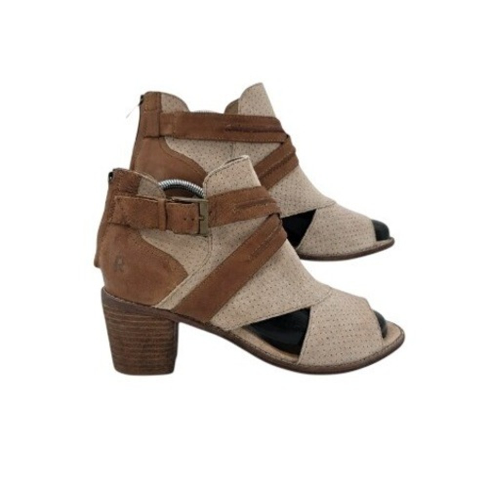 ROAN Womens 10 Natalie Beige Suede Leather Block Heel‎ Sandals